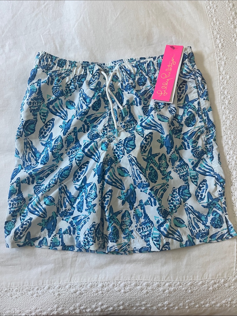NWT Lilly Pulitzer Junior Capri Swim Trunks in Shell Collector, Size XL (12-14)